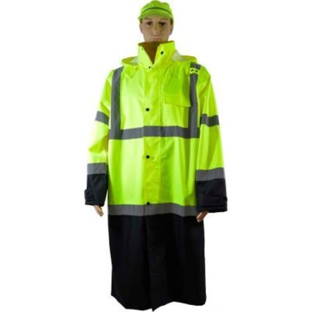 PETRA ROC INC Petra Roc 48" Two Tone Waterproof Rain Coat, ANSI Class 3, Lime/Black, Size 3XL LBRC-48-C3-3X